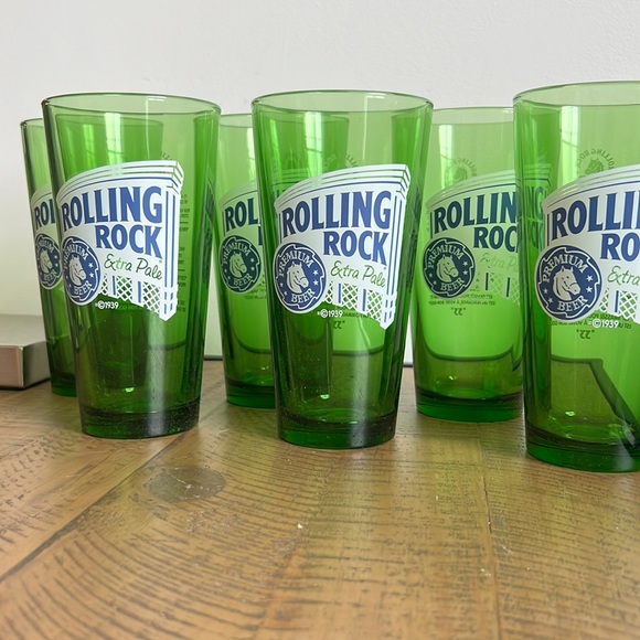 Vintage Rolling Rock Pale Premium Beer Glasses - Set of 6 - Picture 2 of 5